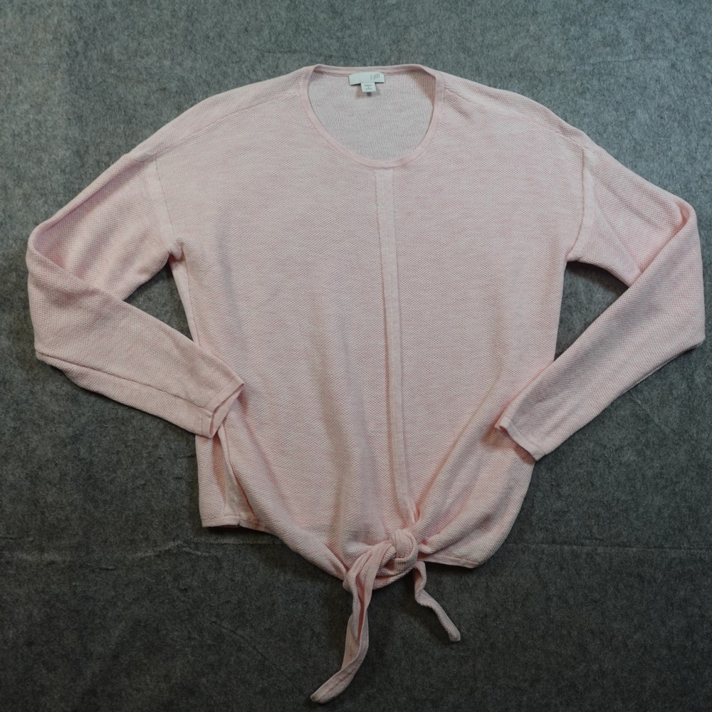 J Jill Top Womens Small‎ Petite Pink Tie Front Crew Neck Long Sleeve Knit